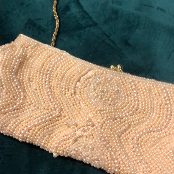 Vintage Beaded Creme Gold Chain Night Bag - Picture 4 of 5